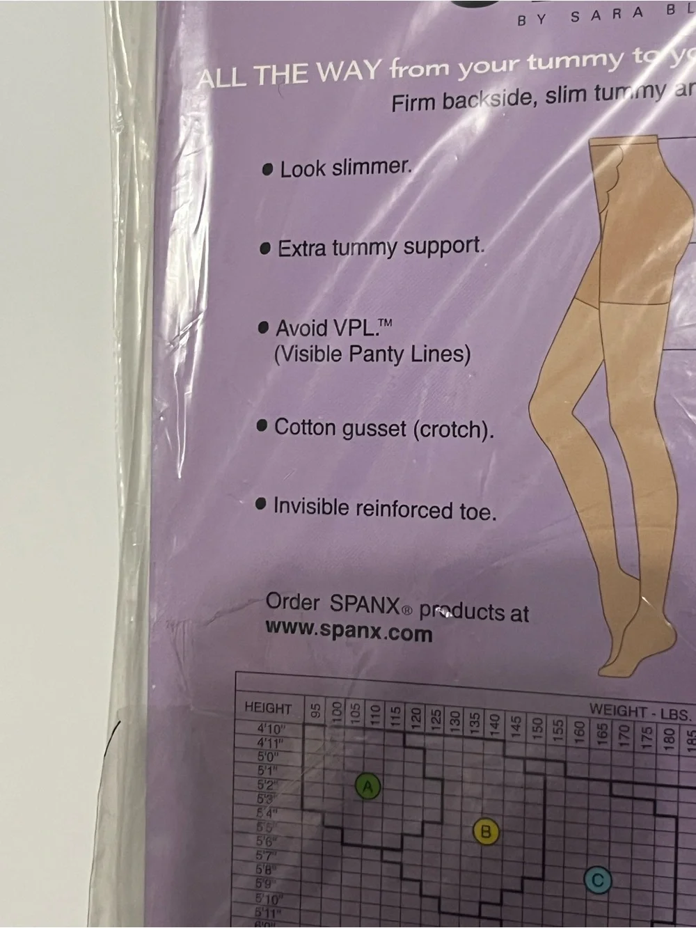 Spanx All The Way Size B Black Tummy to Toes Full Length Hose Super Control